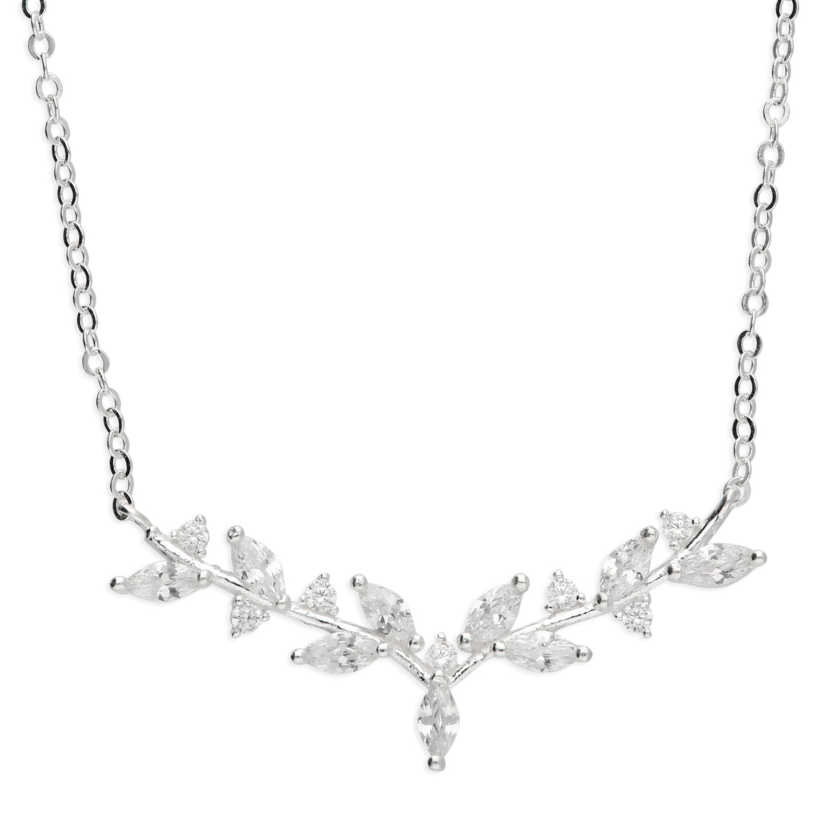 Sterling Silver CZ Leaf & Branch Necklace