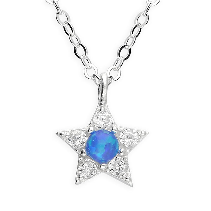 Sterling Silver CZ Opal Star Necklace