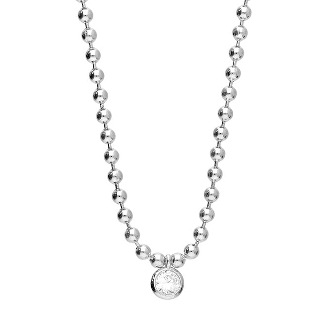 Sterling Silver Bead Mini CZ Necklace
