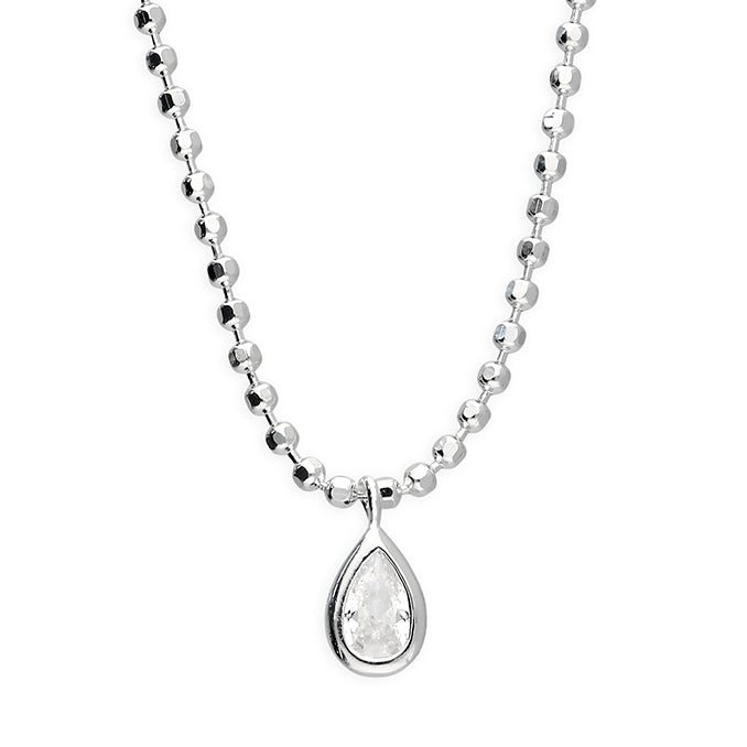 Sterling Silver Fine Bead Pear Drop Necklace