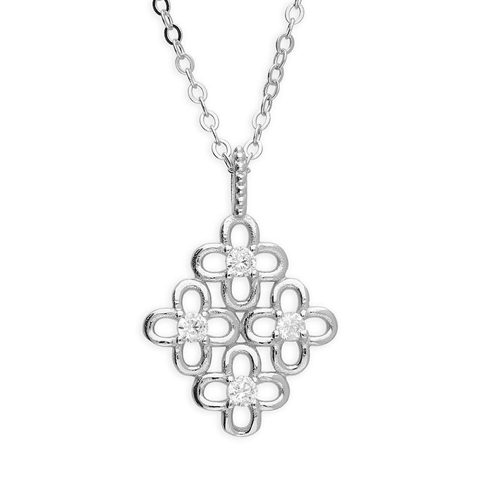 Sterling Silver CZ Quatrefoil Necklace