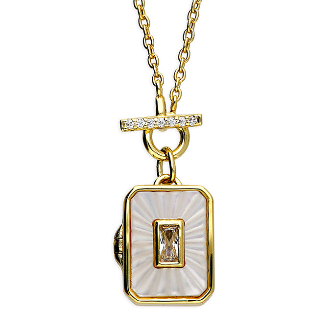 Gold Plated Sterling Silver MOP CZ Locket Necklace