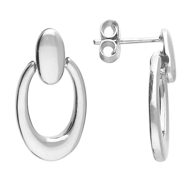 Open Oval Drop Stud Earring - Sterling Silver