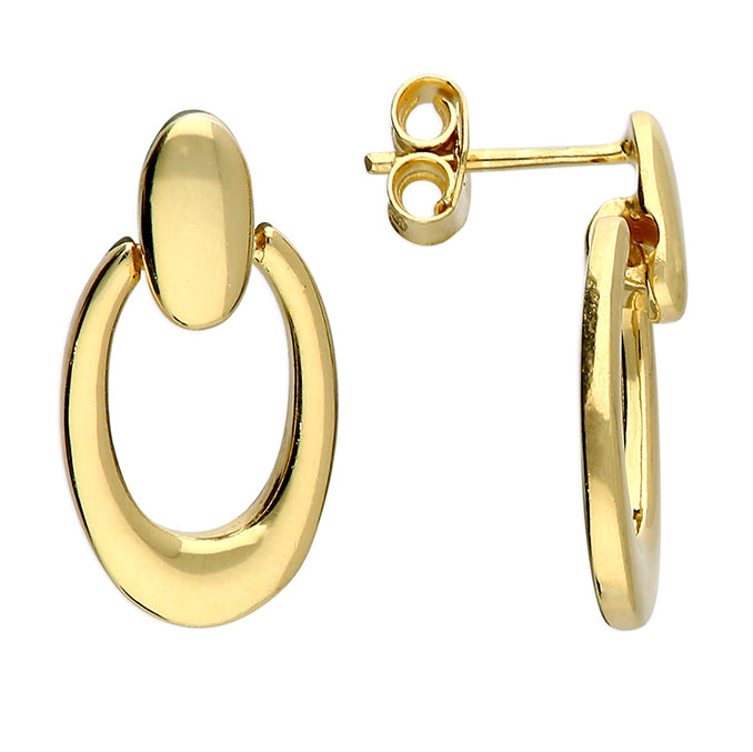 Open Oval Drop Stud Earring - Gold Plated