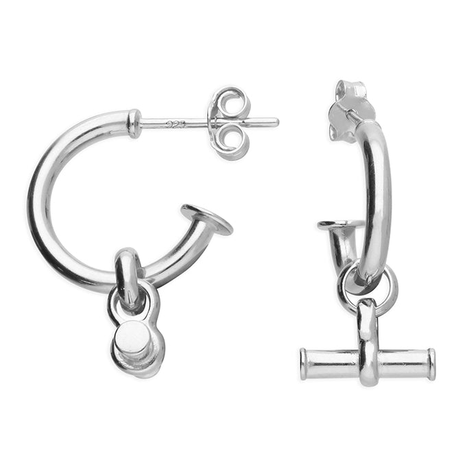 T Bar Half Hoop Stud Earring - Silver