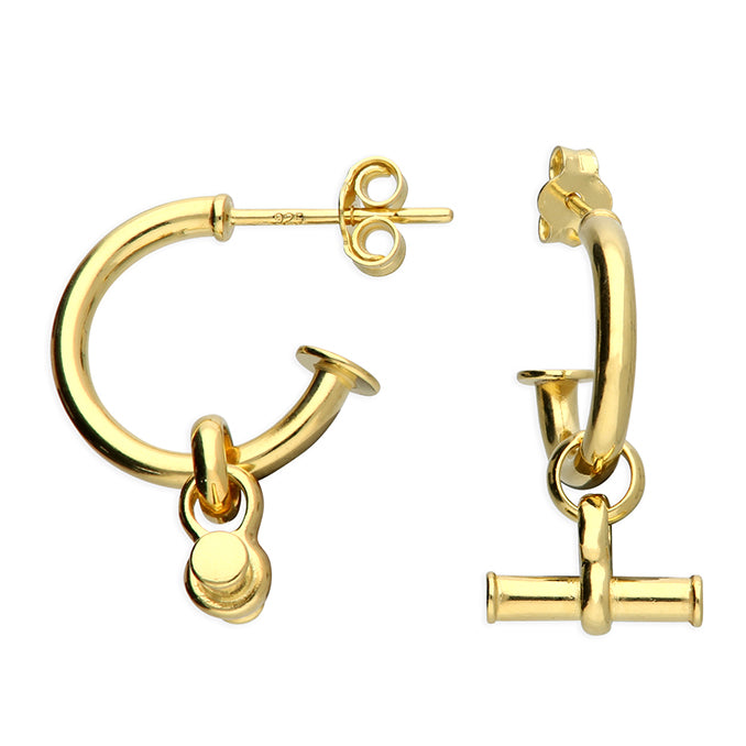 T Bar Half Hoop Stud Earring - Gold Plated