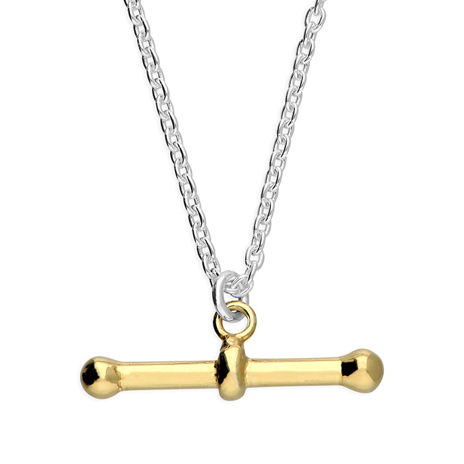 Sterling Silver Two Tone T-Bar Necklace