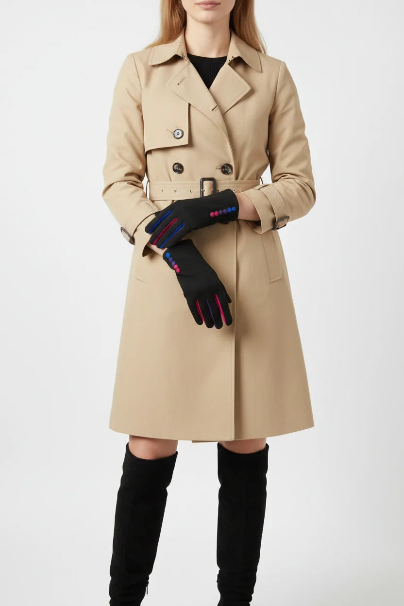 Faux Suede Gloves with Multi Colour Buttons