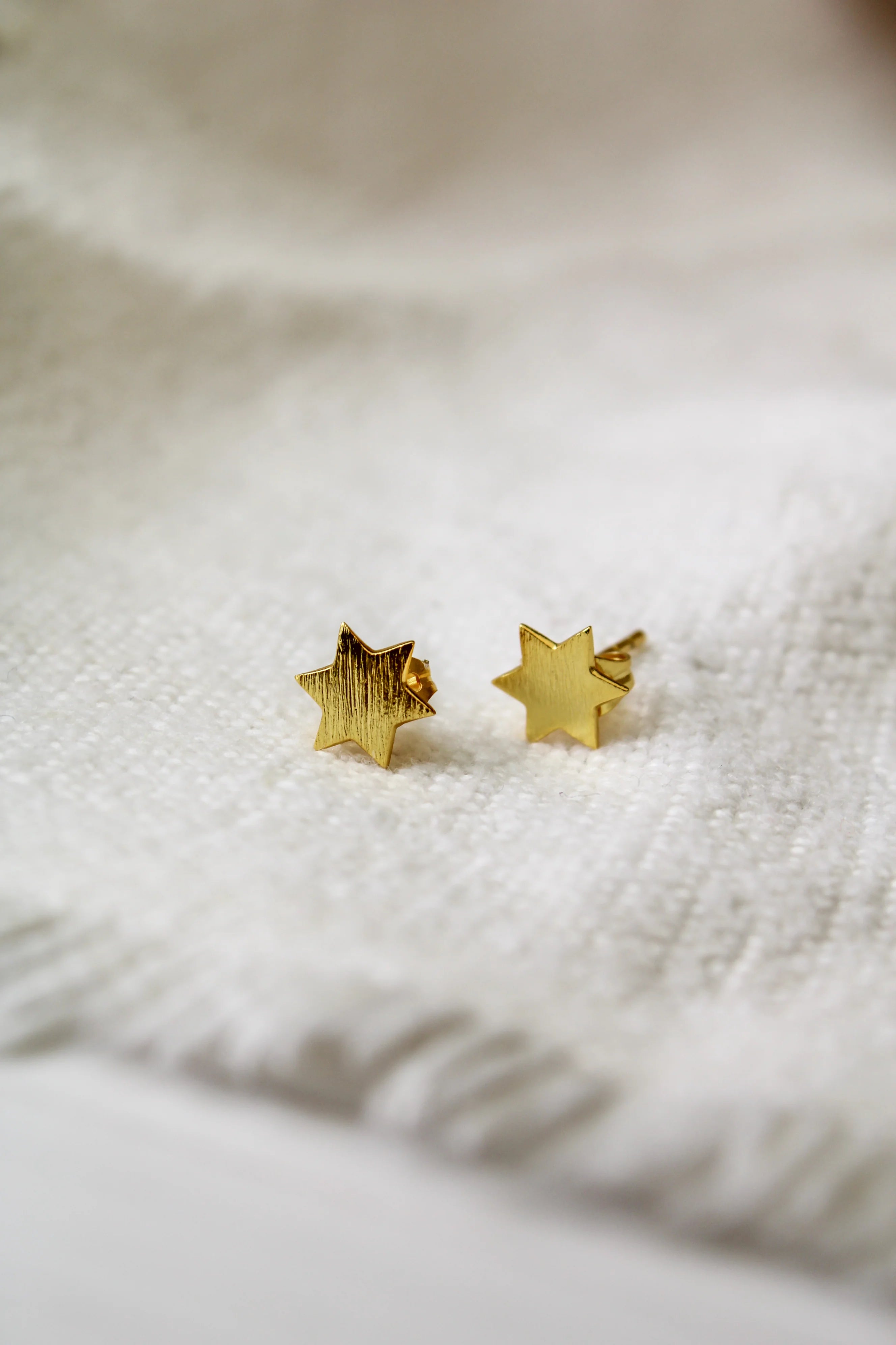 Brushed Gold Star Stud Earrings