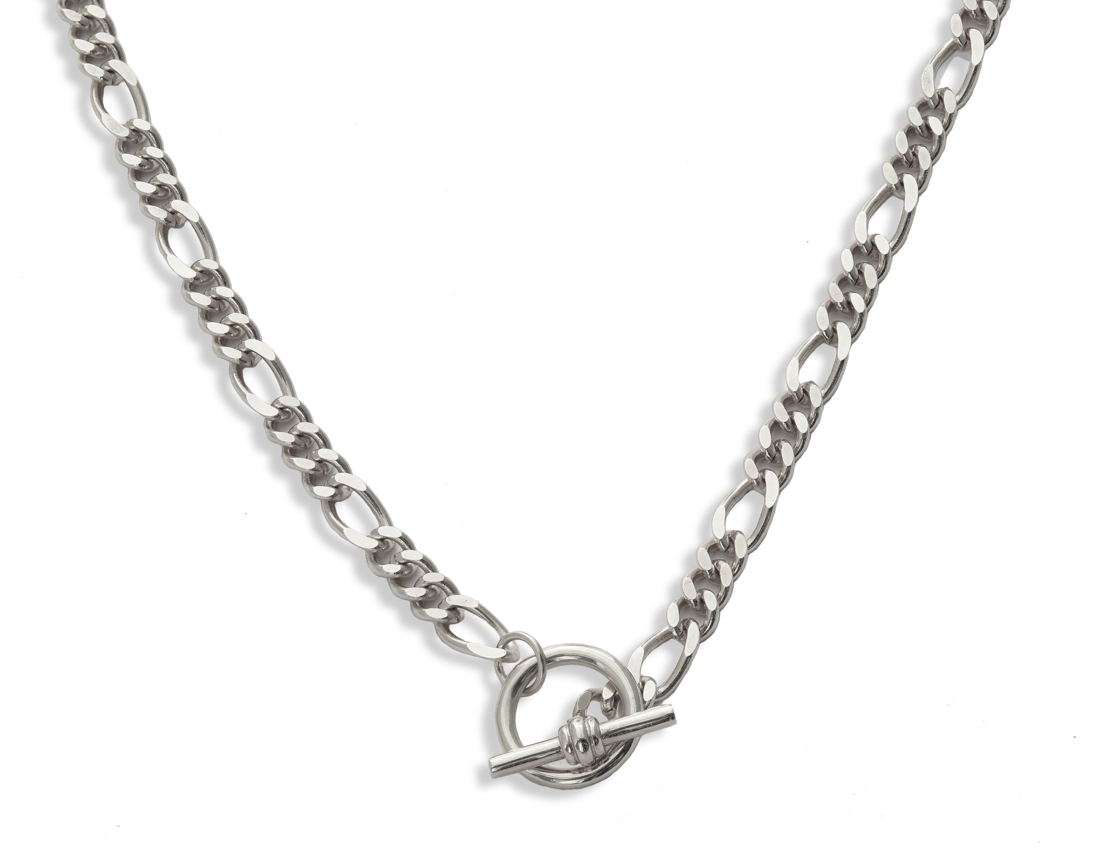 T-Bar Figaro Chain Necklace - Silver