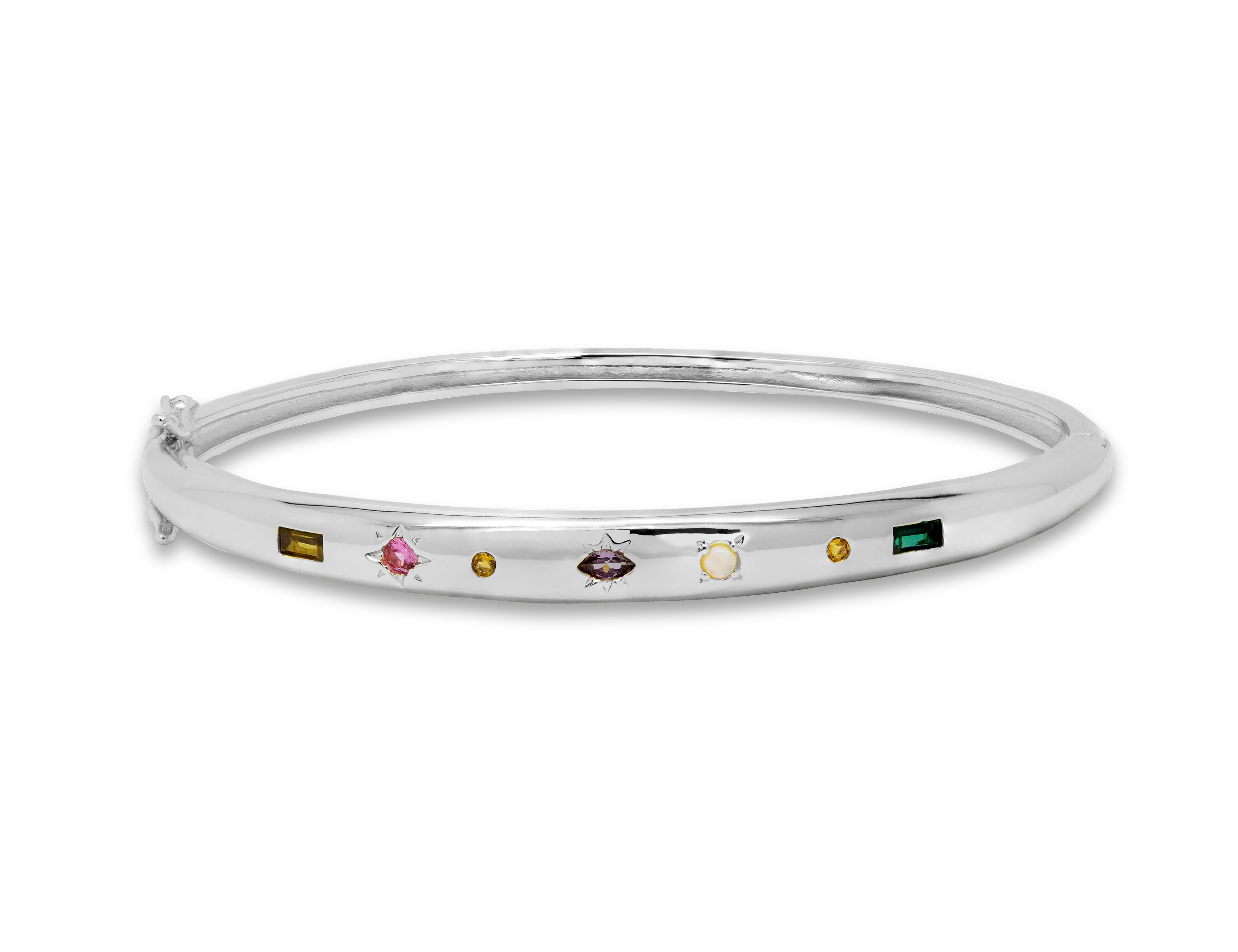 Kaleidoscope Gemstone Bangle - Silver