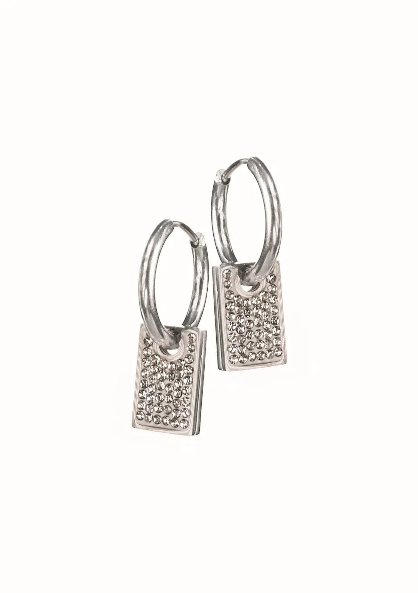 Crystal Encrusted Hoop Earrings - Silver