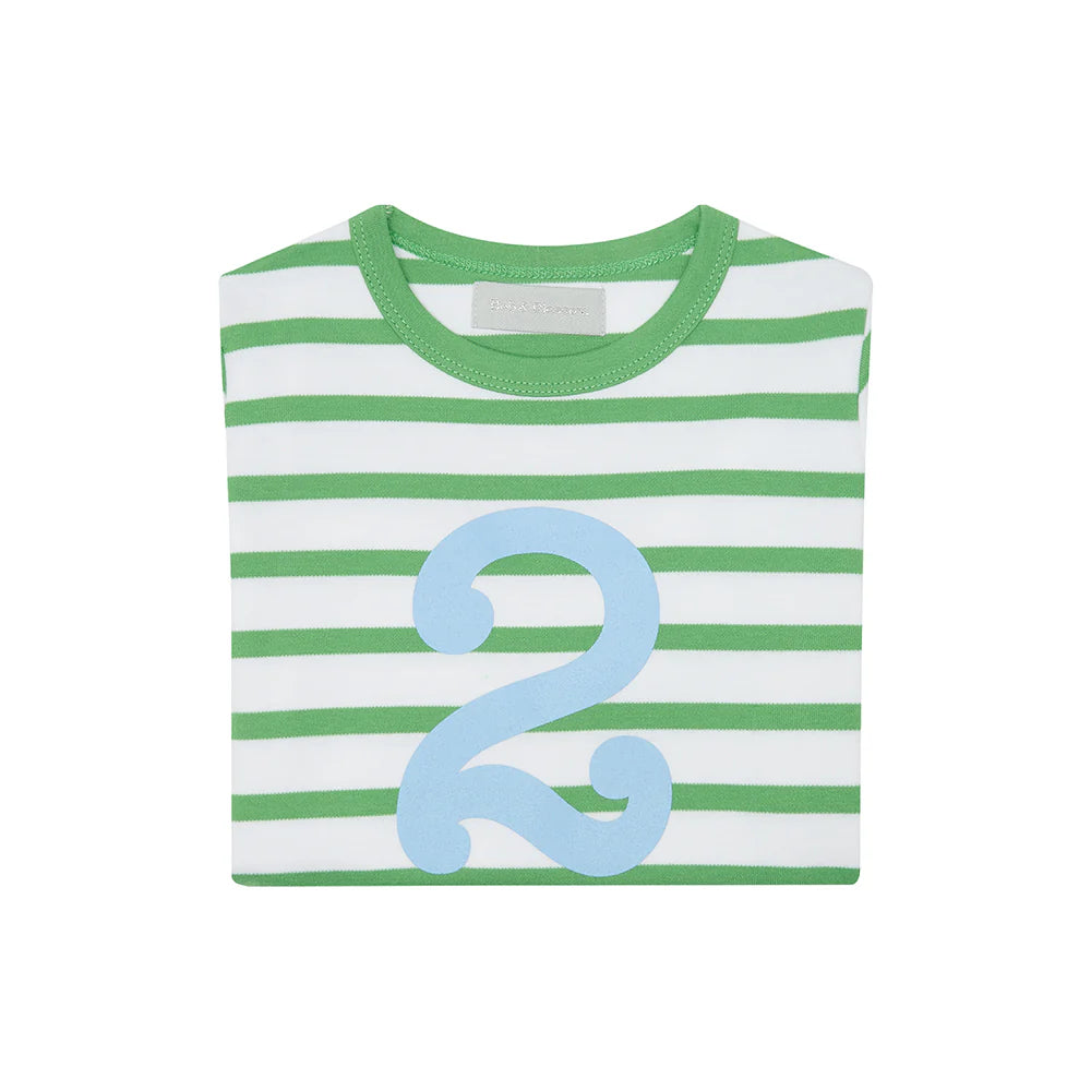 B&B - Grass Green & White Striped Top - Age 2