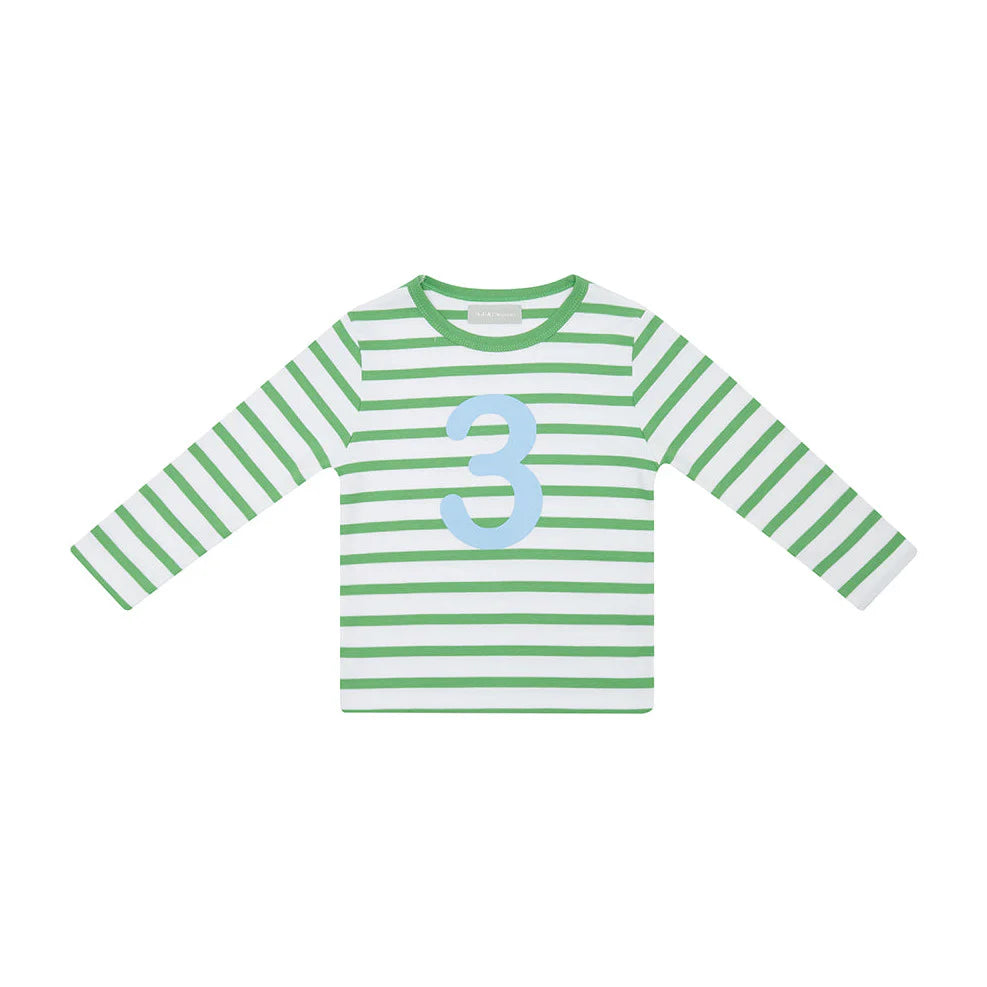 B&B - Grass Green & White Striped Top - Age 3