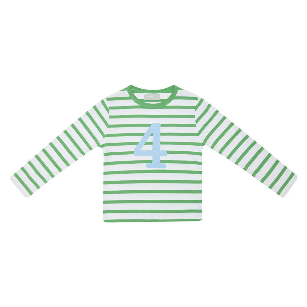 B&B - Grass Green & White Striped Top - Age 4