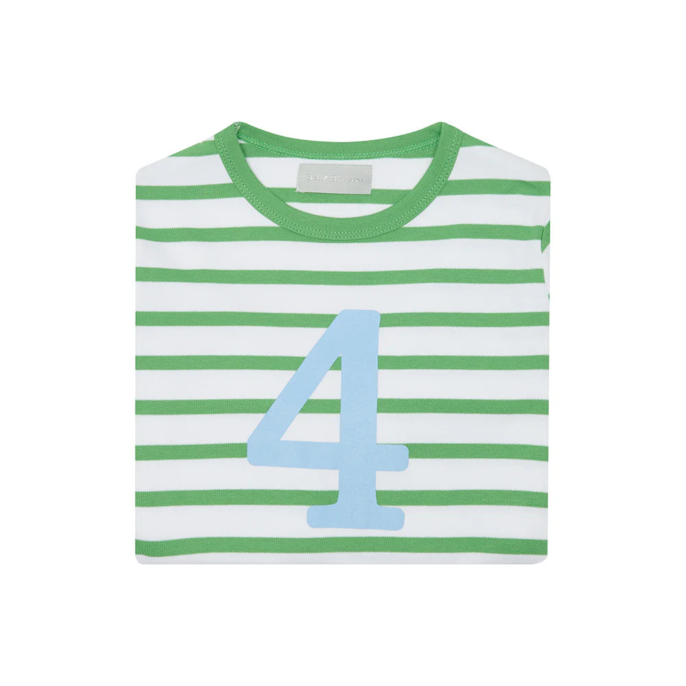 B&B - Grass Green & White Striped Top - Age 4