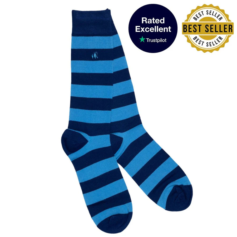 Swole Panda - Sky Blue Striped Bamboo Socks