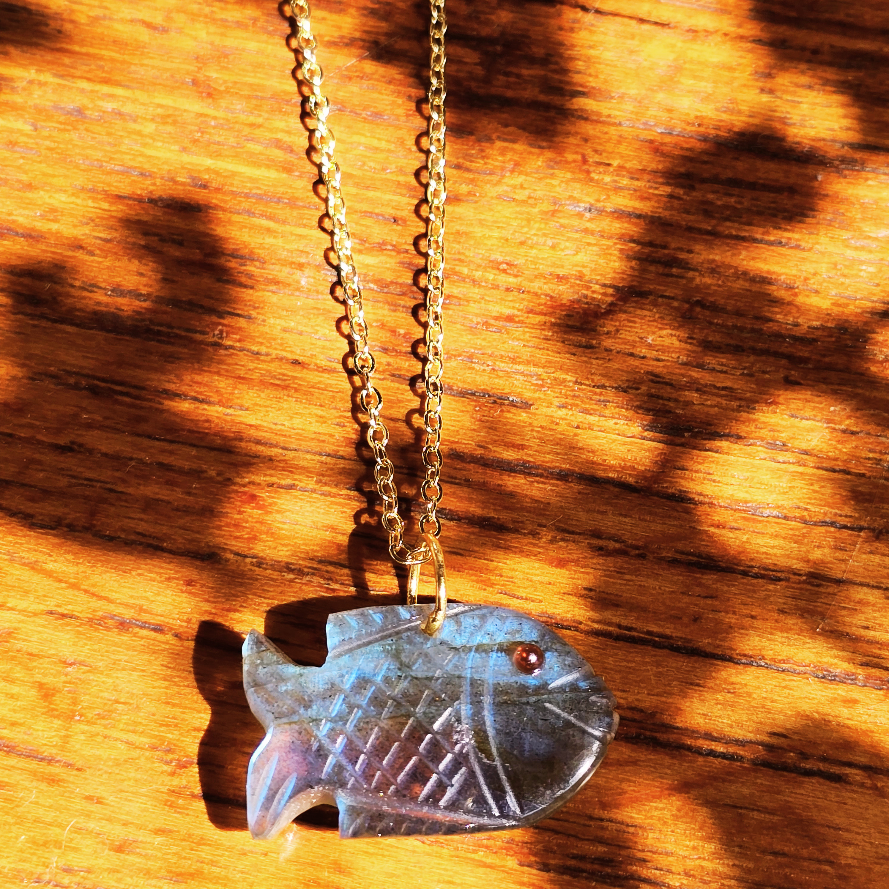 MOOCH London - Carved Gemstone Fish Pendant Necklace