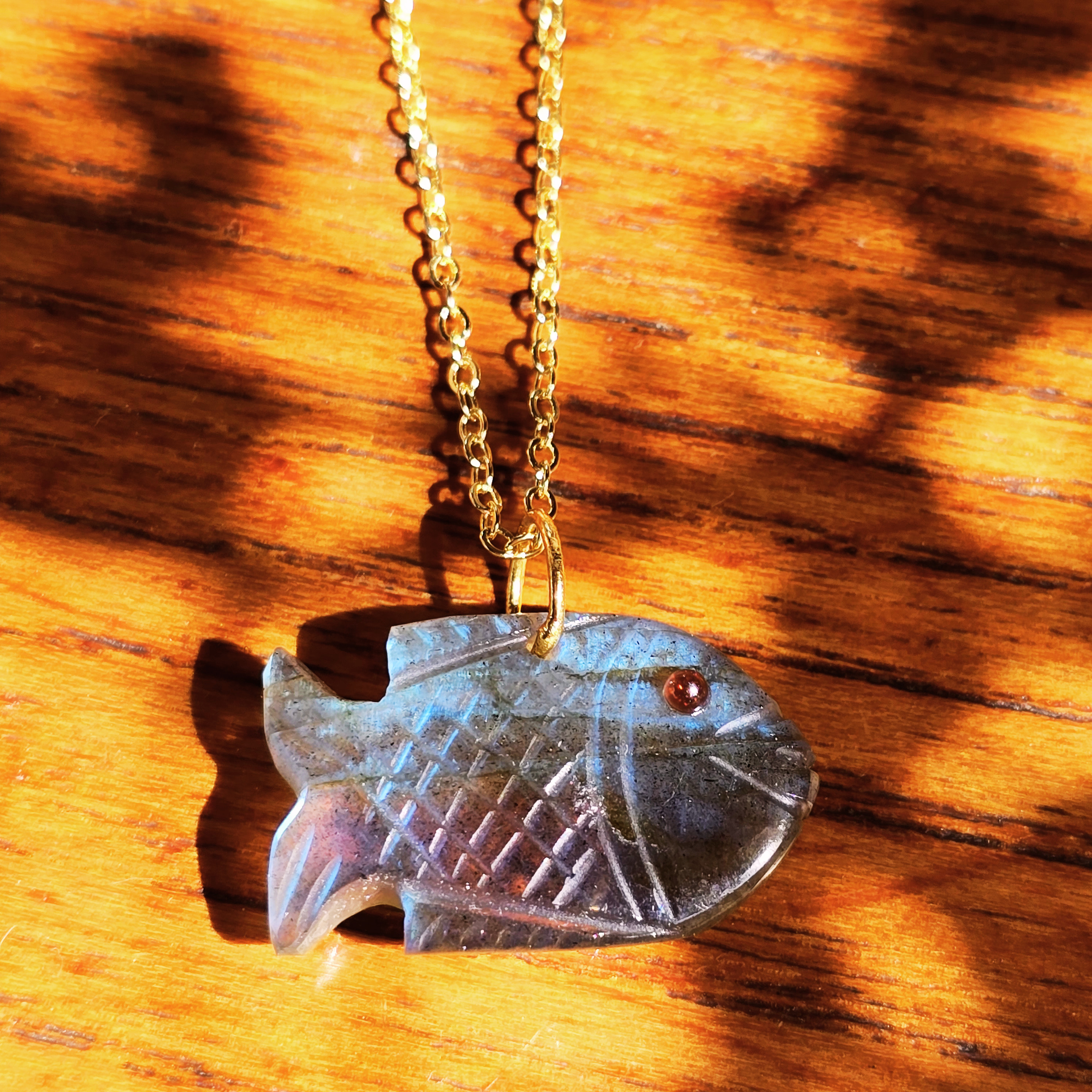 MOOCH London - Carved Gemstone Fish Pendant Necklace