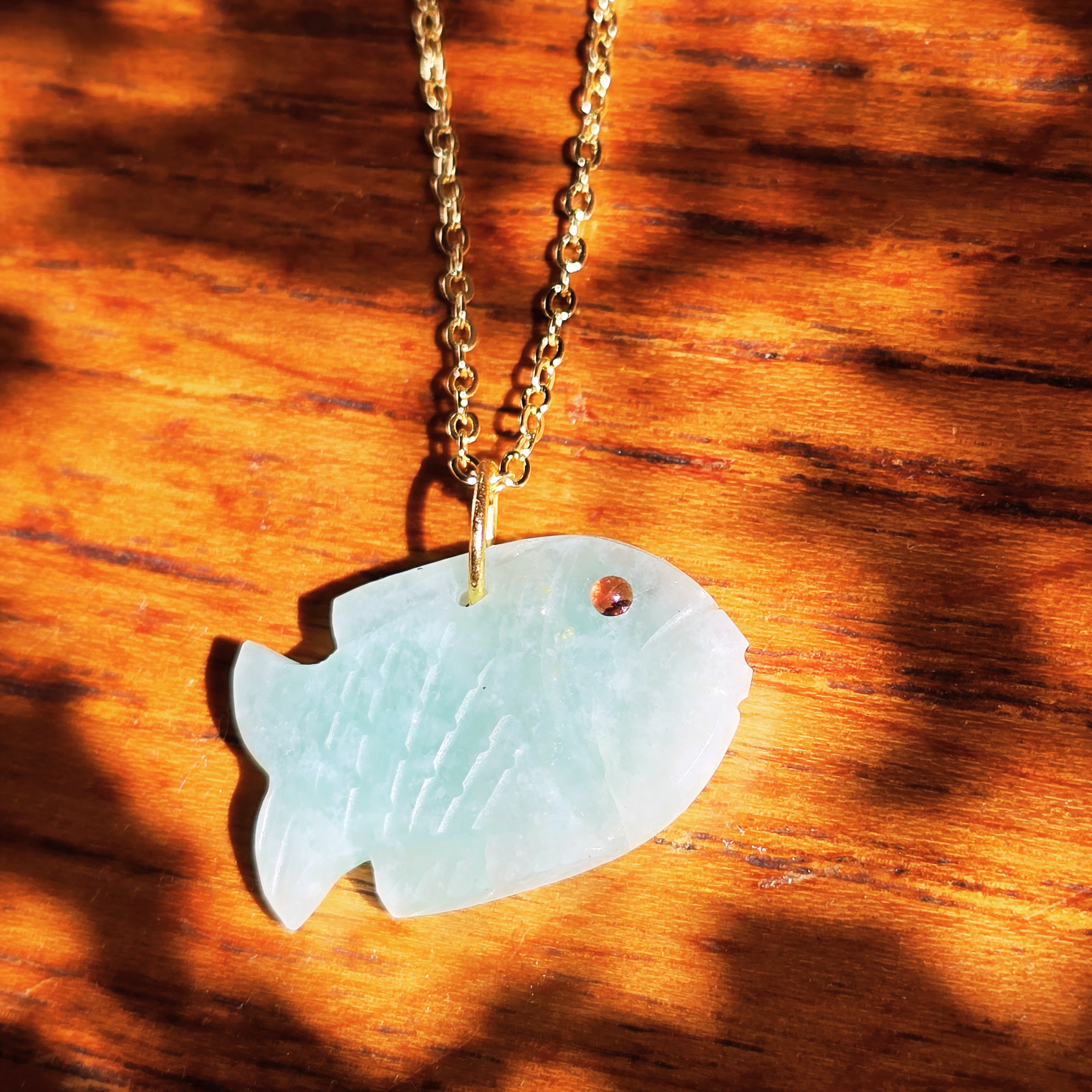 MOOCH London - Carved Gemstone Fish Pendant Necklace