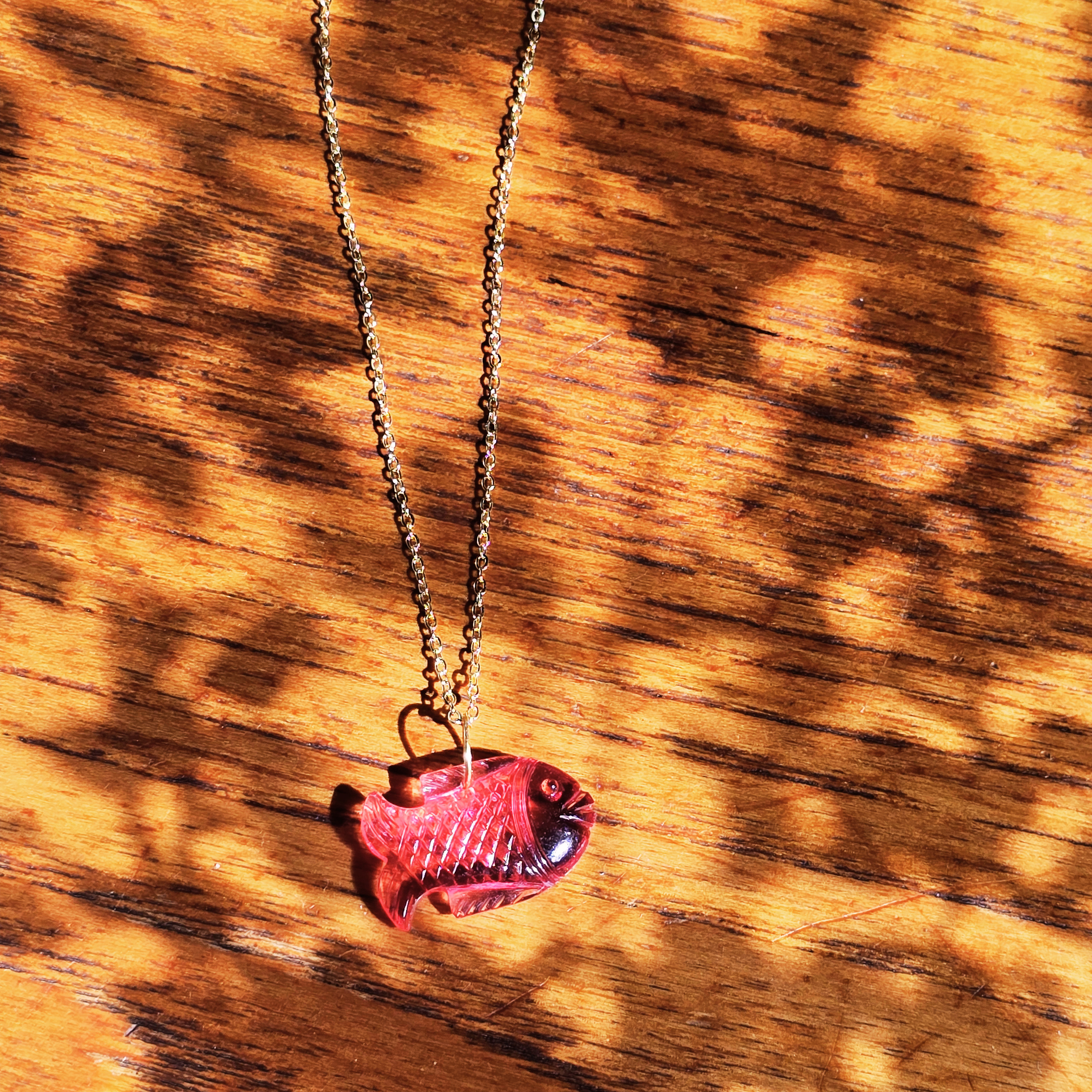 MOOCH London - Carved Gemstone Fish Pendant Necklace