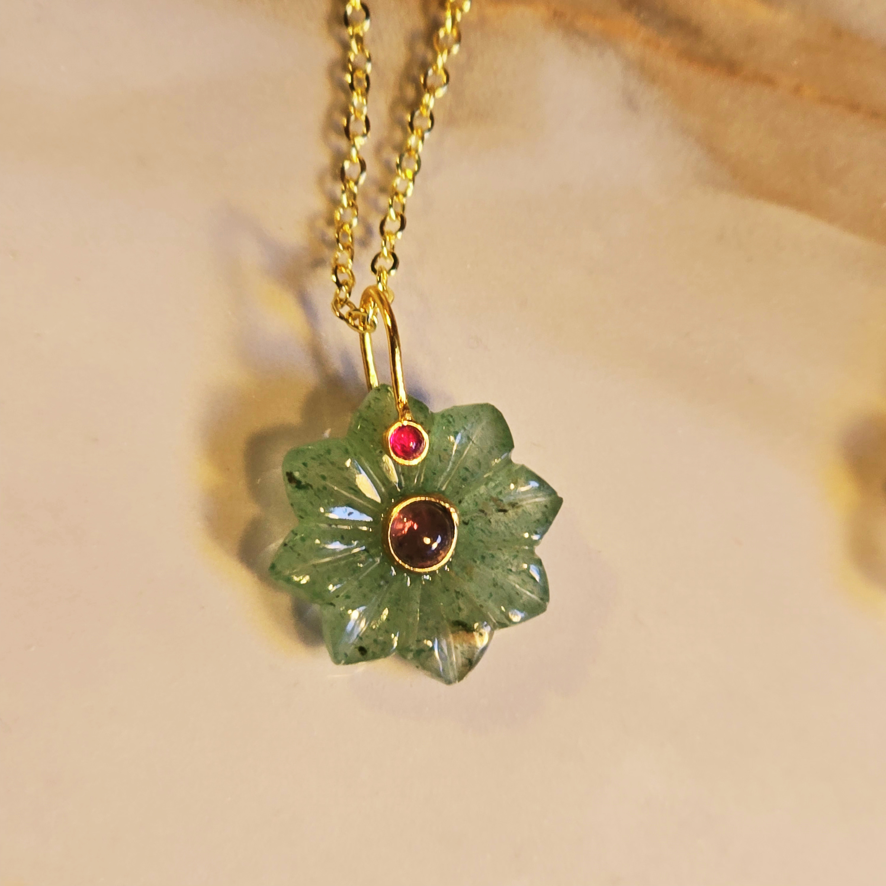 MOOCH London - Carved Gemstone Flower Pendant Necklace