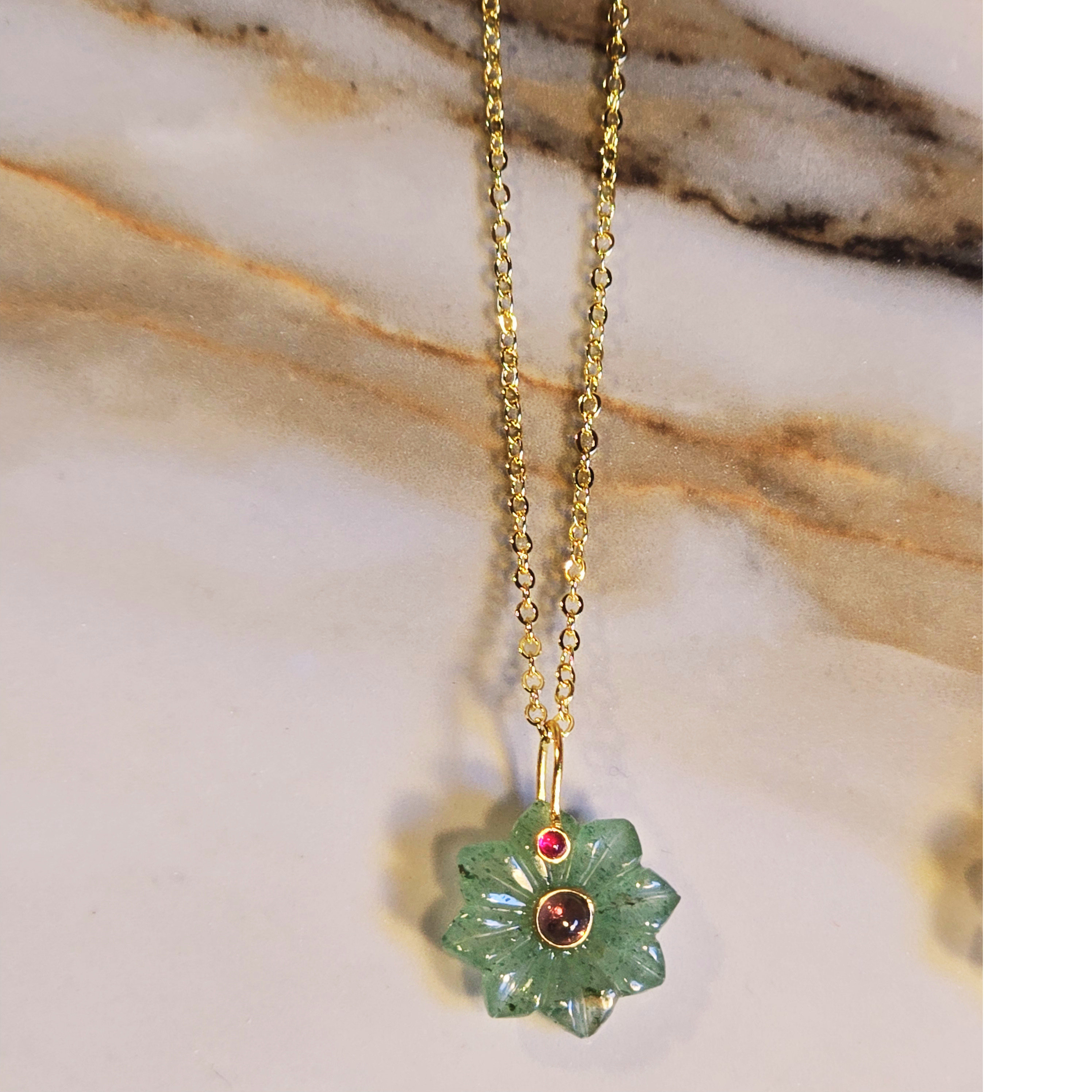 MOOCH London - Carved Gemstone Flower Pendant Necklace
