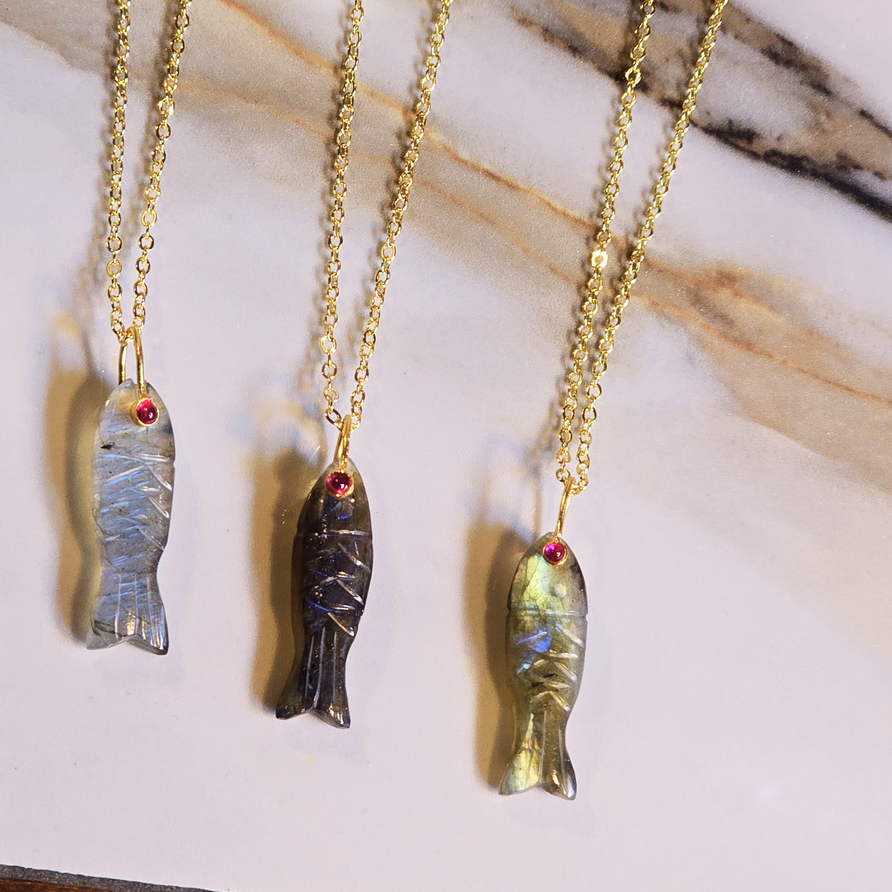 MOOCH London - Carved Gemstone Sardine Pendant Necklace