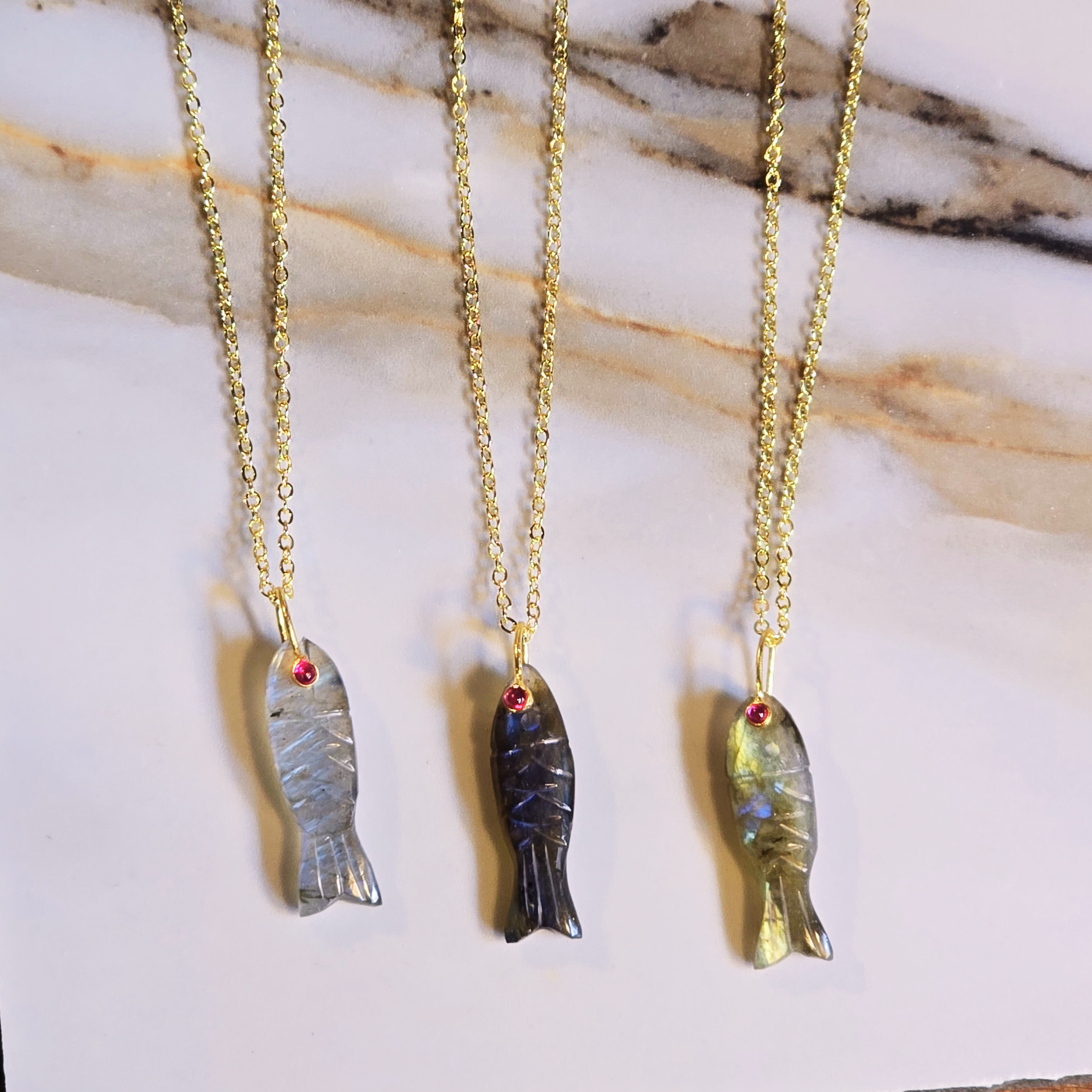 MOOCH London - Carved Gemstone Sardine Pendant Necklace