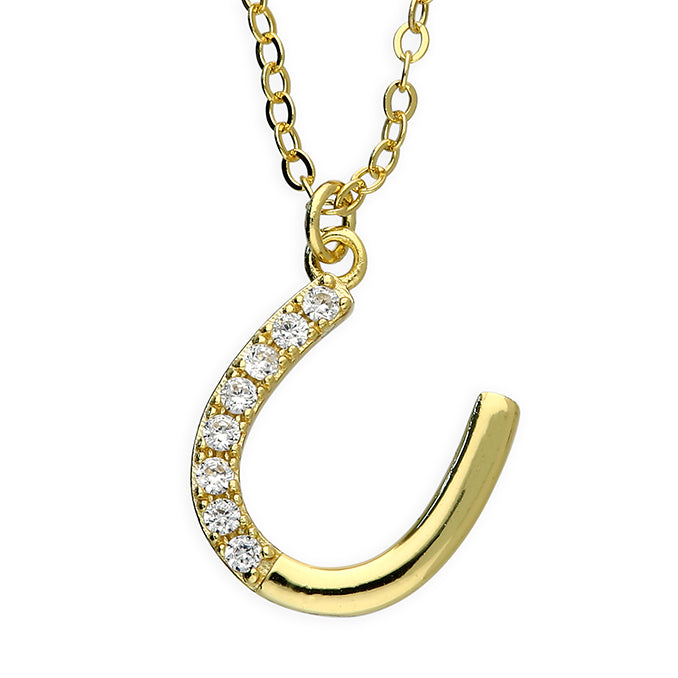 Cubic Zirconia Horseshoe Necklace - Gold Plated Sterling Silver