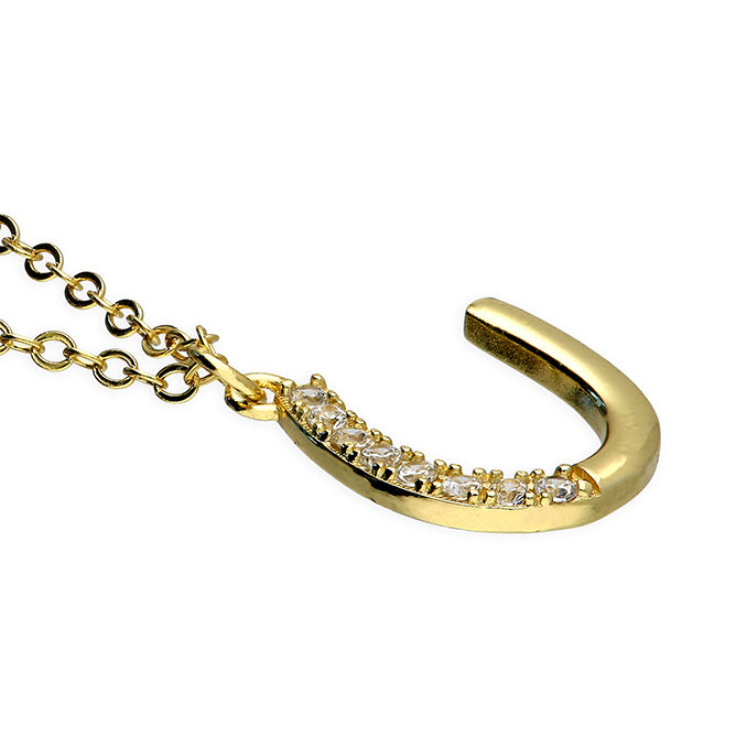Cubic Zirconia Horseshoe Necklace - Gold Plated Sterling Silver