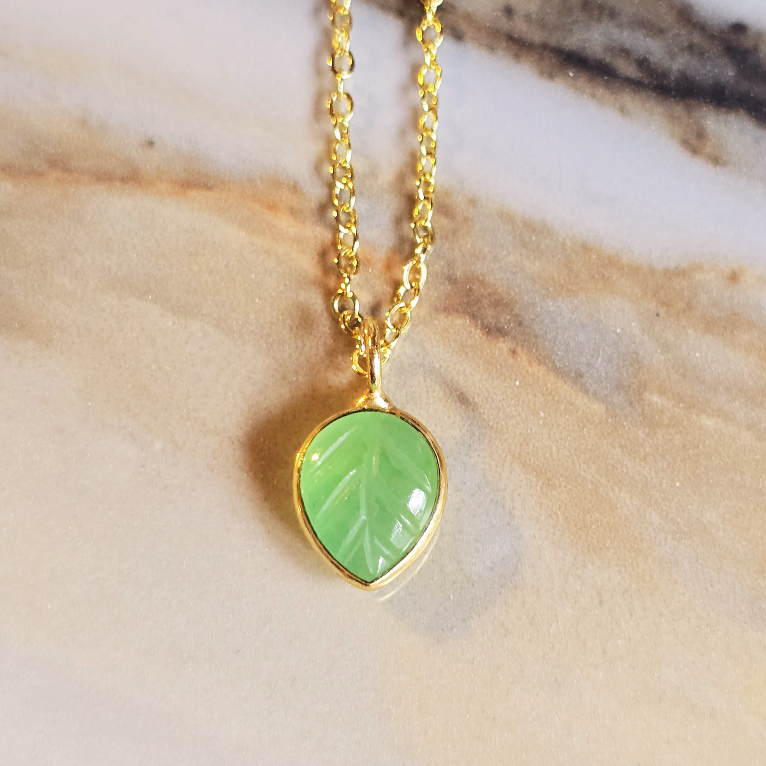 MOOCH London - Carved Gemstone Mini Leaf Pendant Necklace