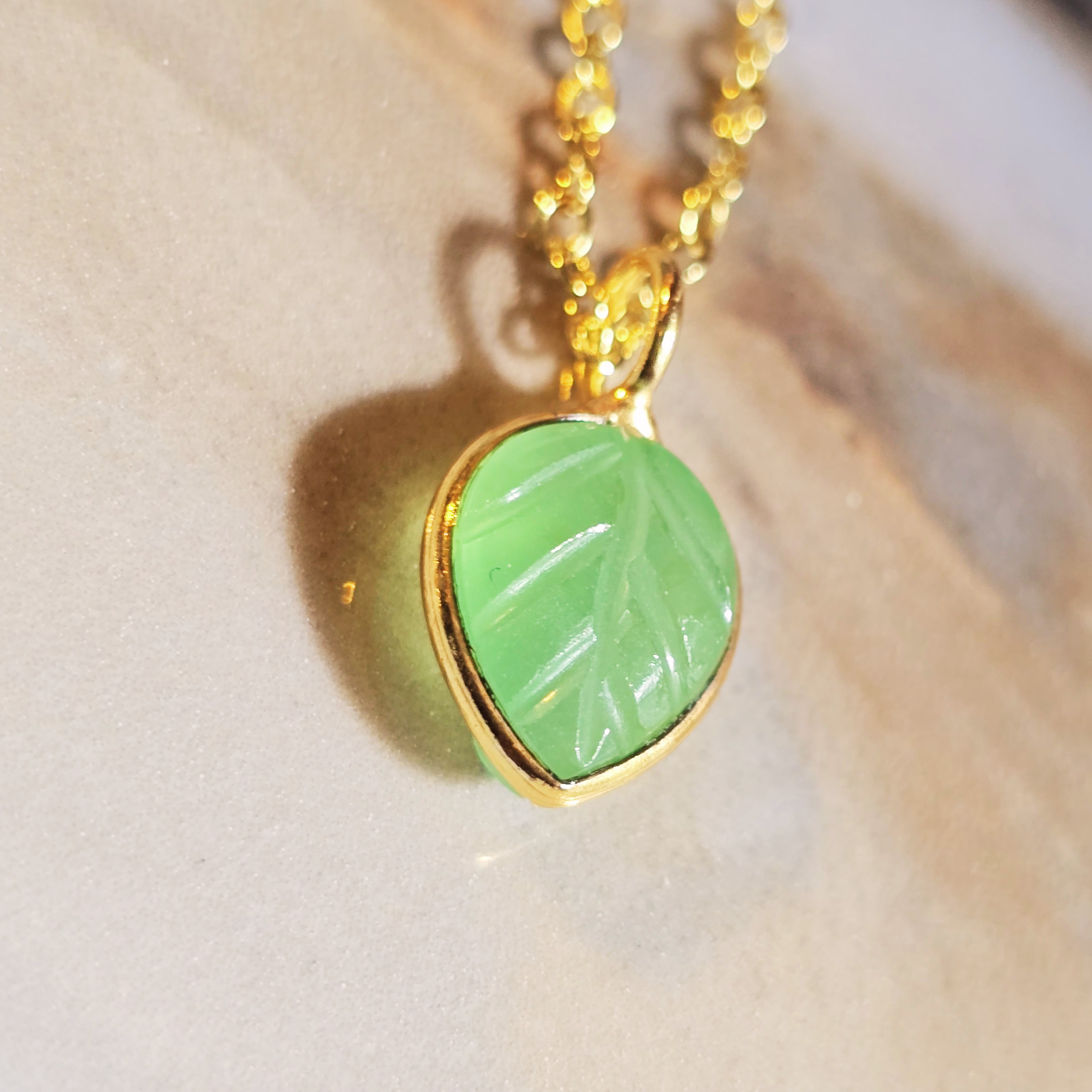 MOOCH London - Carved Gemstone Mini Leaf Pendant Necklace