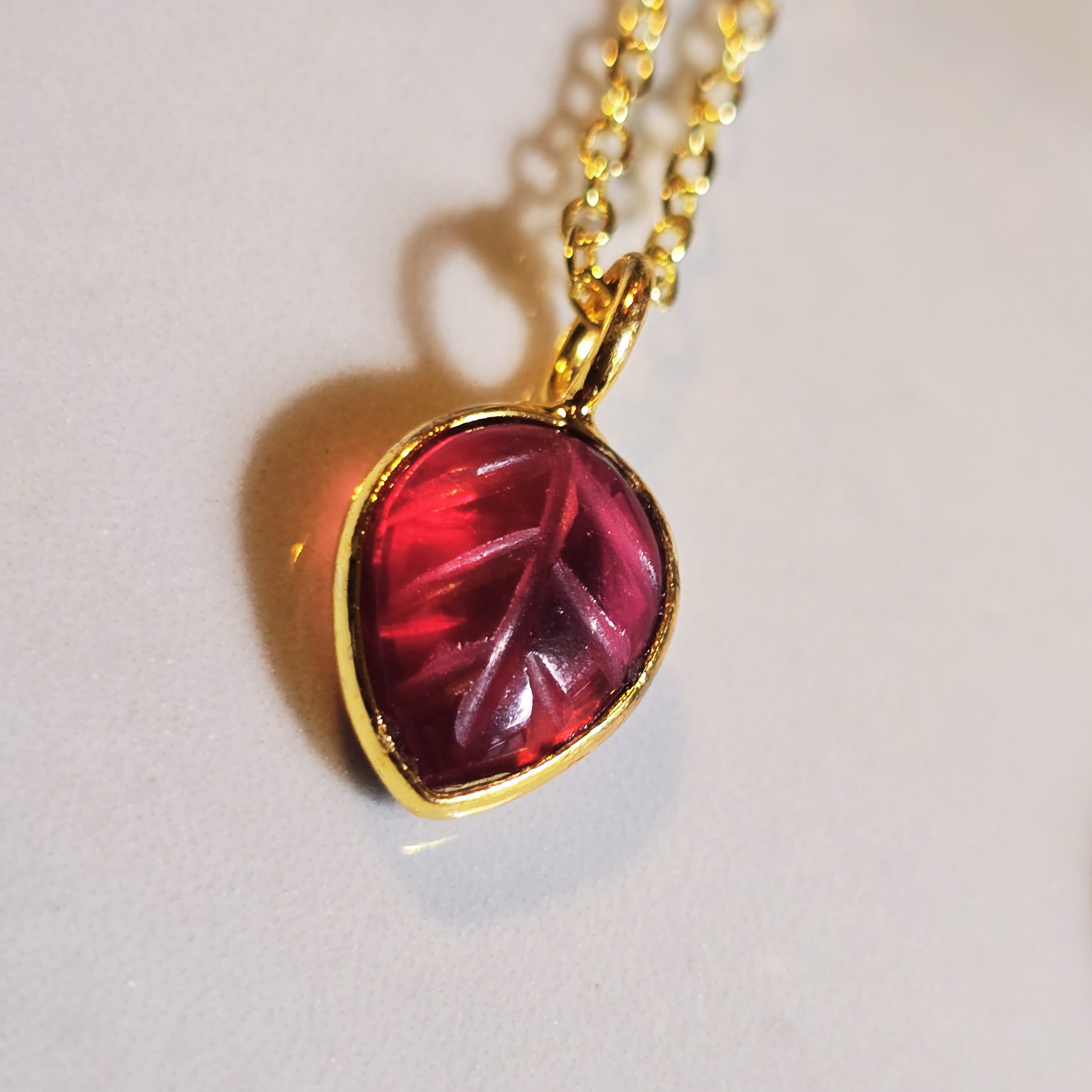 MOOCH London - Carved Gemstone Mini Leaf Pendant Necklace