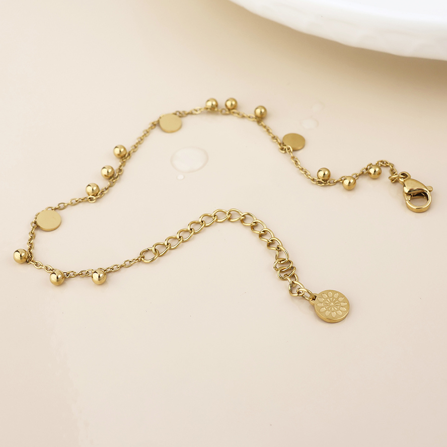Waterproof Gold Plated Bobble Beads & Disc Charm Anklet