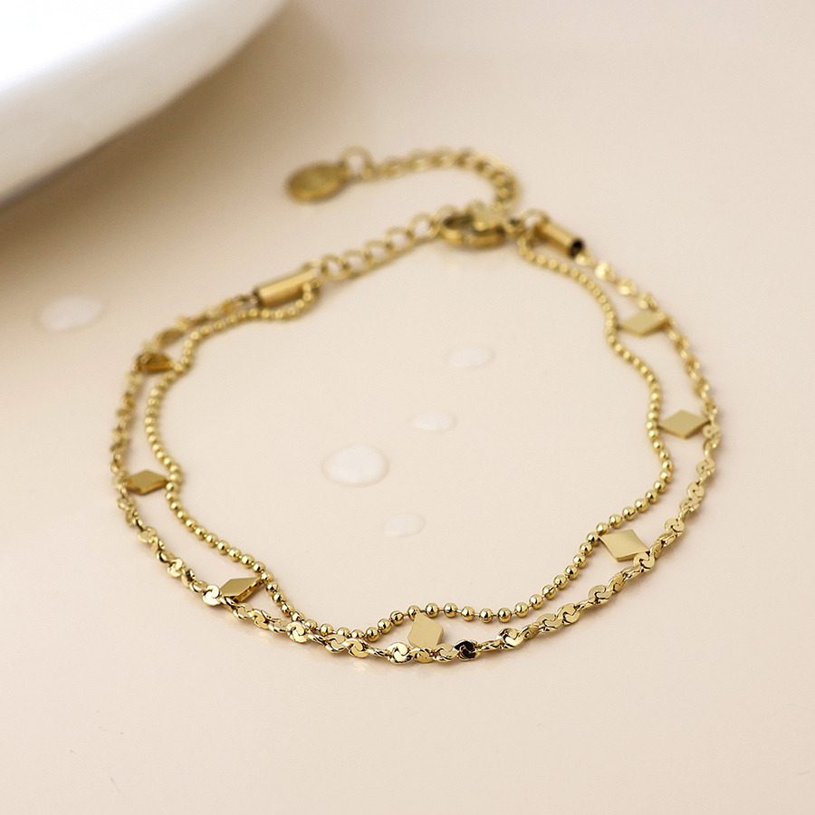 Waterproof Gold Plated Fine Multi Chain Charm Anklet