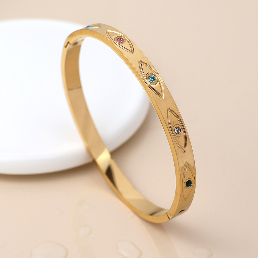 Waterproof Gold Plated Evil Eye Embossed Bangle