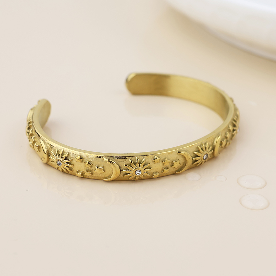 Waterproof Gold Plated Star & Moon Embossed Bangle