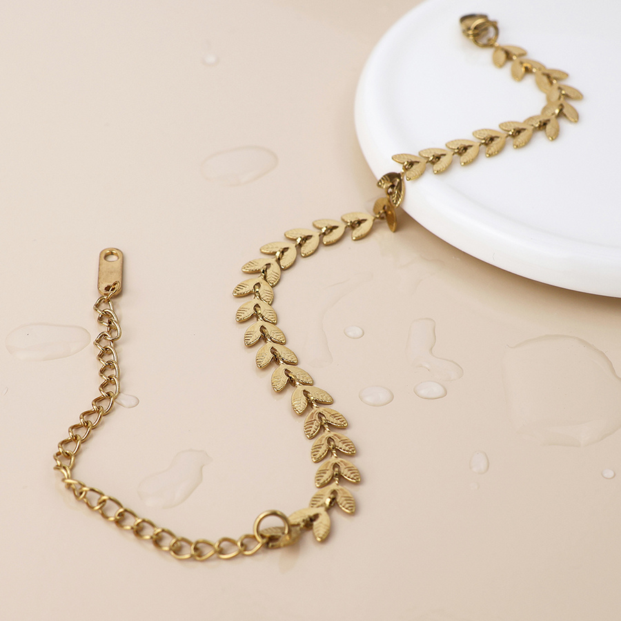 Waterproof Gold Plated Chevron Leaf Chain Bracelet