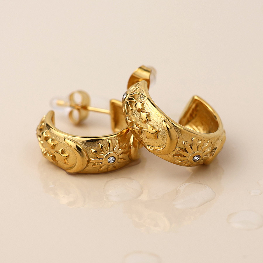 Waterproof Gold Plated Star & Moon Huggie Hoops