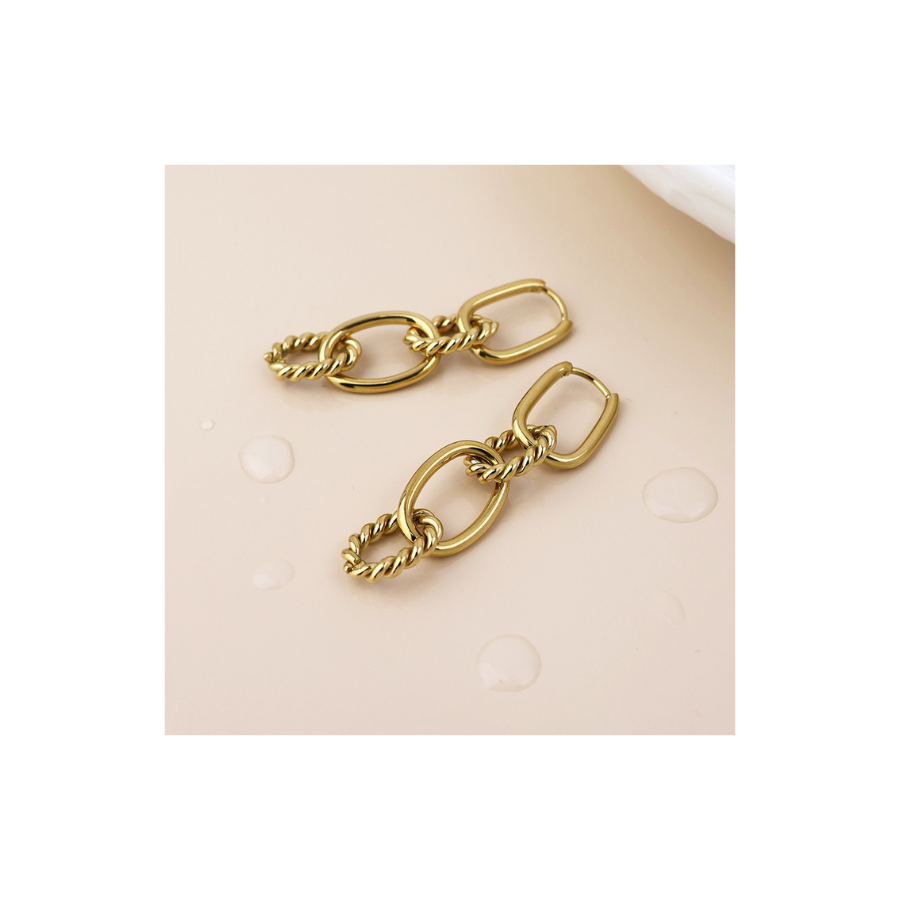 Waterproof Gold Plated Twist Link Earrings