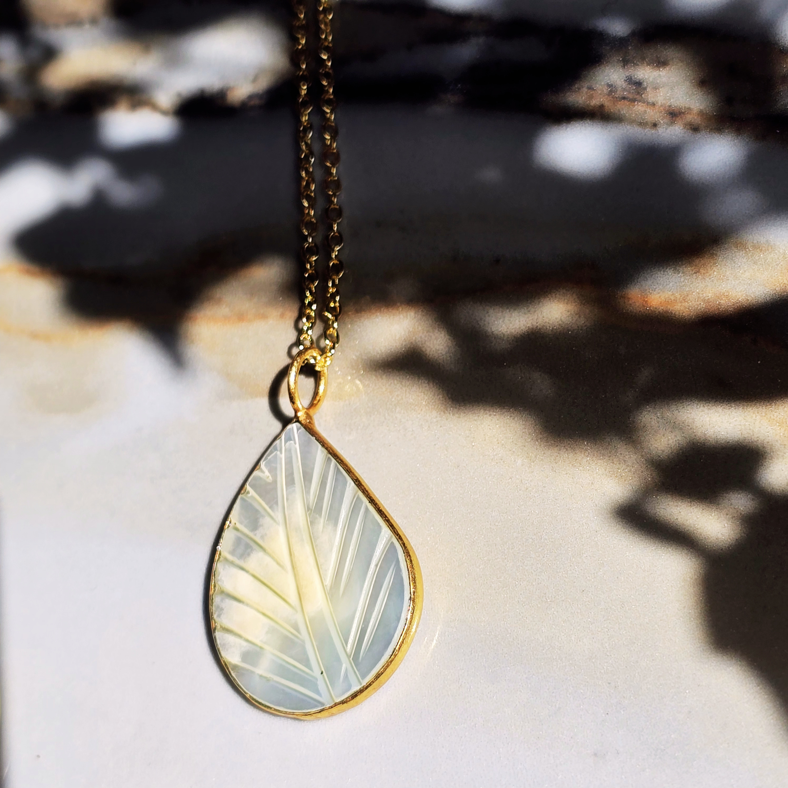 MOOCH London - Carved Mother of Pearl Pendant Necklace