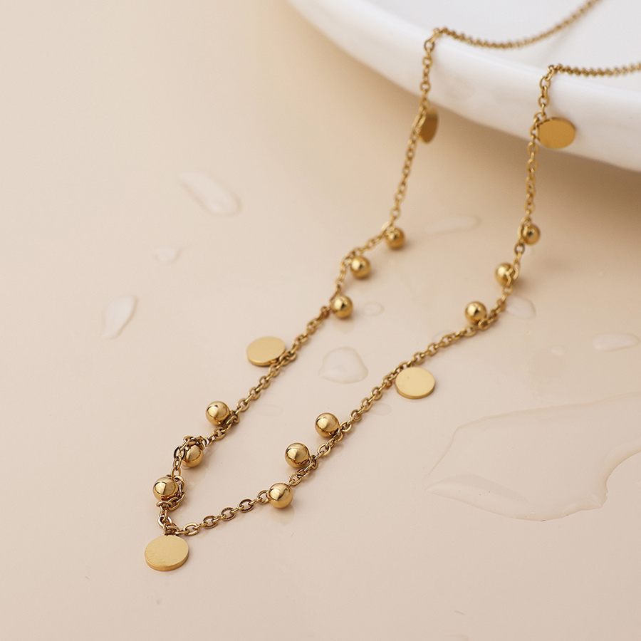 Waterproof Gold Plated Bobble Beads & Disc Charm Necklace