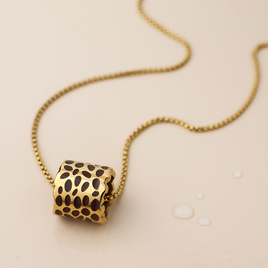 Waterproof Gold plated animal print cylinder pendant necklace