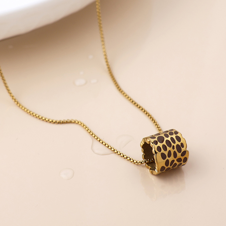 Waterproof Gold plated animal print cylinder pendant necklace