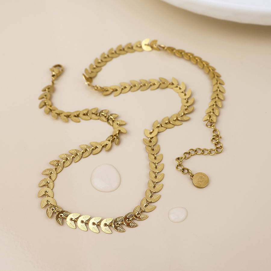 Waterproof Gold Plated Chevron Leaf Chain Necklace