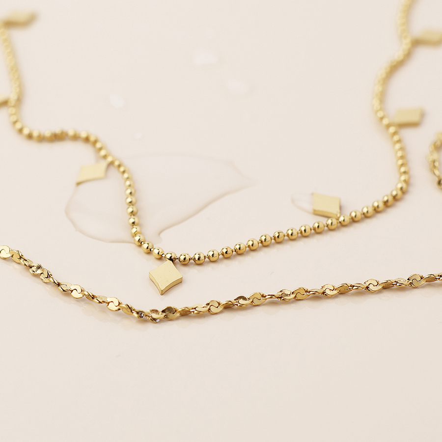 Waterproof Gold Plated Fine Multi Chain Necklace with Charms