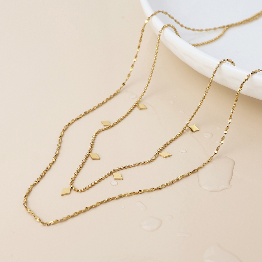 Waterproof Gold Plated Fine Multi Chain Necklace with Charms