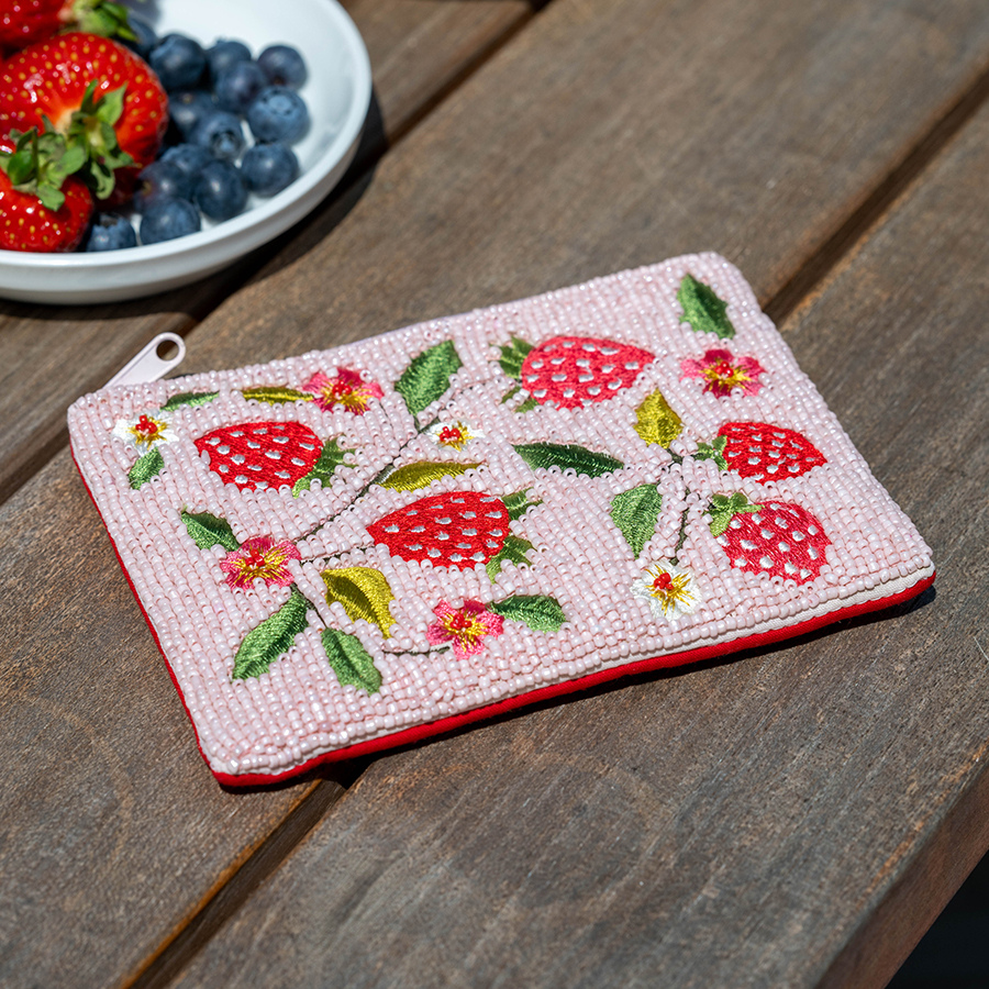 Pink Strawberry Beaded Holiday Purse
