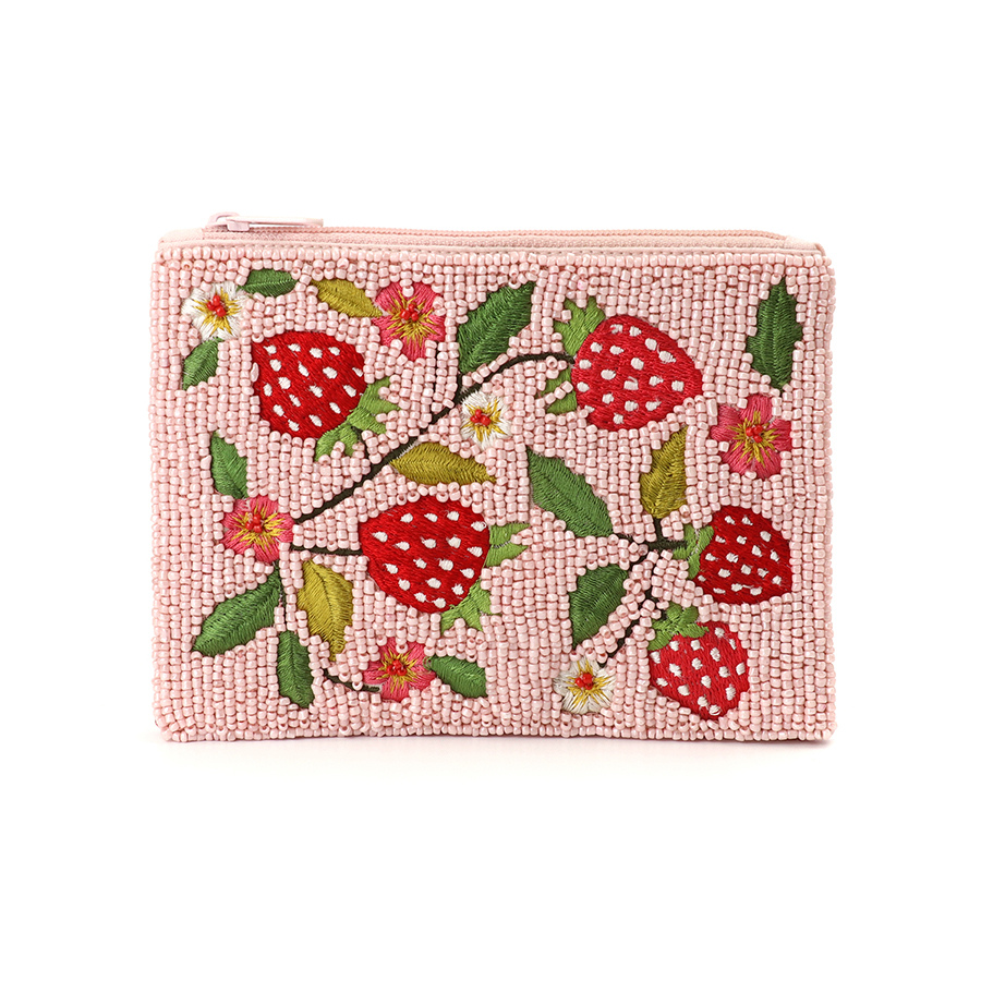 Pink Strawberry Beaded Holiday Purse